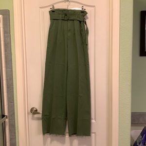 Boyish Clancy Wide Straight Leg Paperbag Trouser Pants Willow Green
